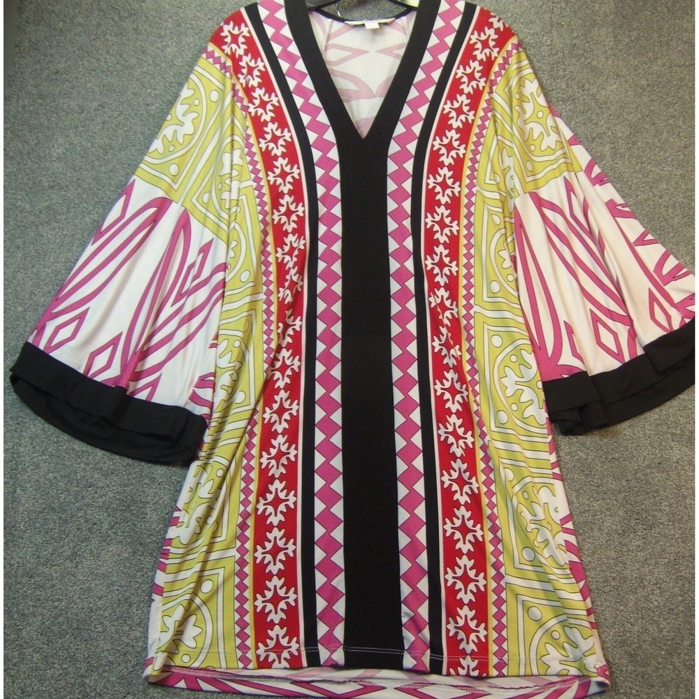 Boston Proper Party Cocktail Dress Tunic Big Sleeve Abstract Small Multi-Color